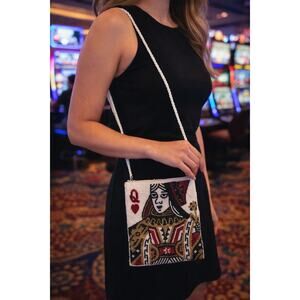 Queen of Hearts Beaded Crossbody Bag | Whimsical Playing Card Purse